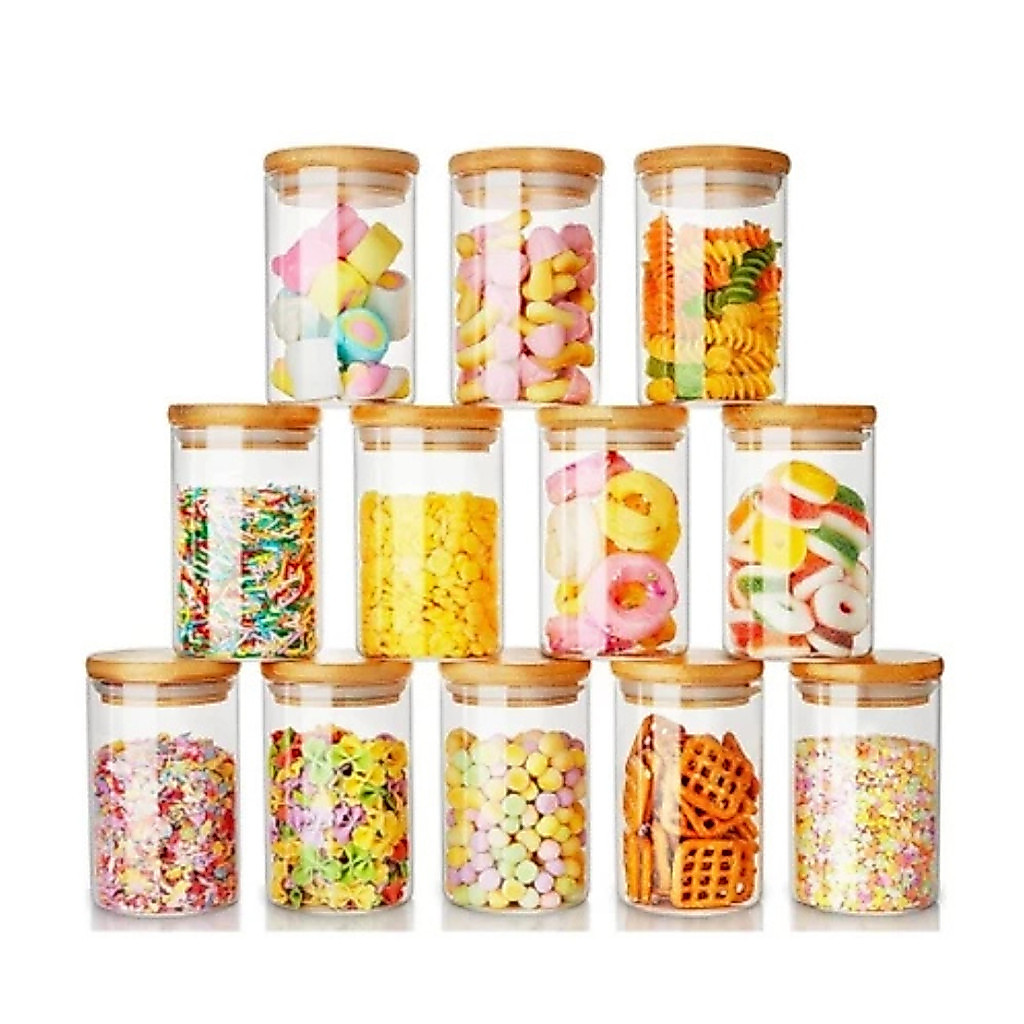 Kit 10 Potes De Vidro Condimentos 350ml Com Tampa De Bambu