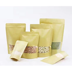 Kit 10 ou 20 Sacos de Papel com Visor Stand Up Pouch Zip Embalagens Atacado