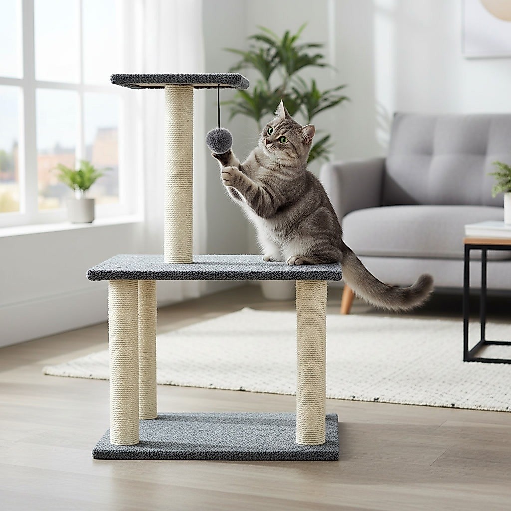 Torre Arranhador Para Gato Sisal Com Brinquedo Bolinha Pelúcia 3 Andares Anti Stress Para Todos os Portes