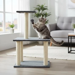 Torre Arranhador Para Gato Sisal Com Brinquedo Bolinha Pelúcia 3 Andares Anti Stress Para Todos os Portes