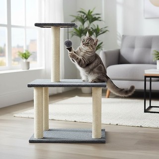 Torre Arranhador Para Gato Sisal Com Brinquedo Bolinha Pelúcia 3 Andares Anti Stress Para Todos os Portes