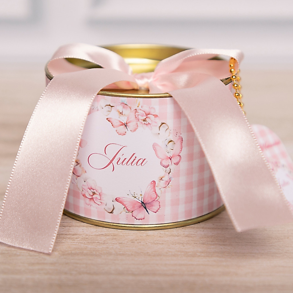 Kit Tubolata 7x5cm Personalizada Borboleta Rosa  Maternidade Lembrancinha Festa