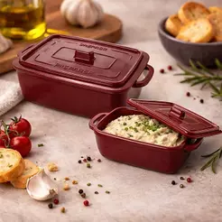 Kit 2 Potes Panelinhas Herméticas Retangulares Vermelhas Mini Caçarola Ramekin Plástico Plasútil