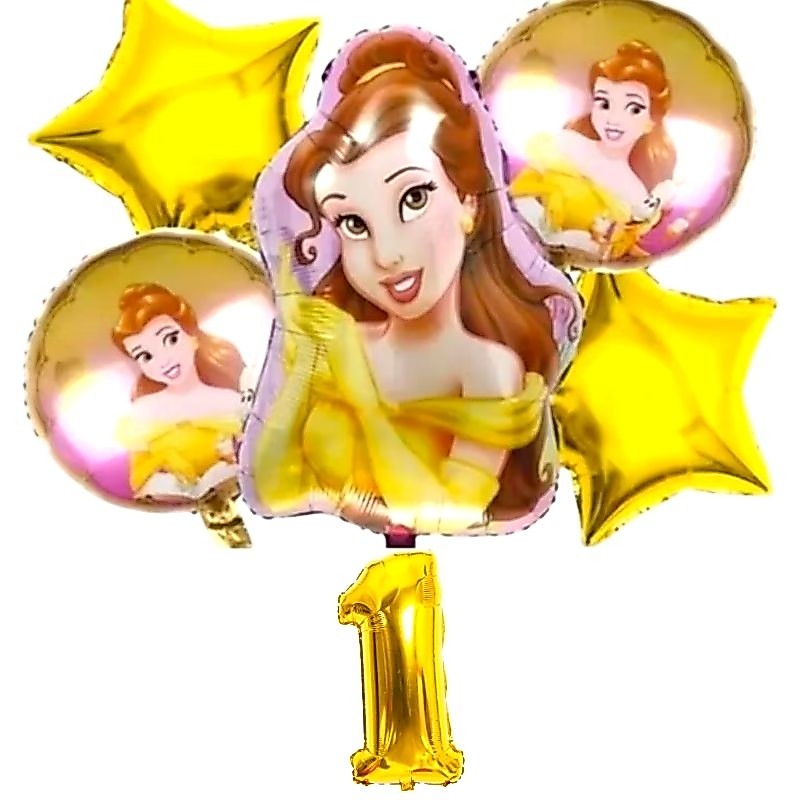 kit c/ 6/5 balões metalizado bella princesa da Disney ,número mede 40 cm — imagem 2 de 2