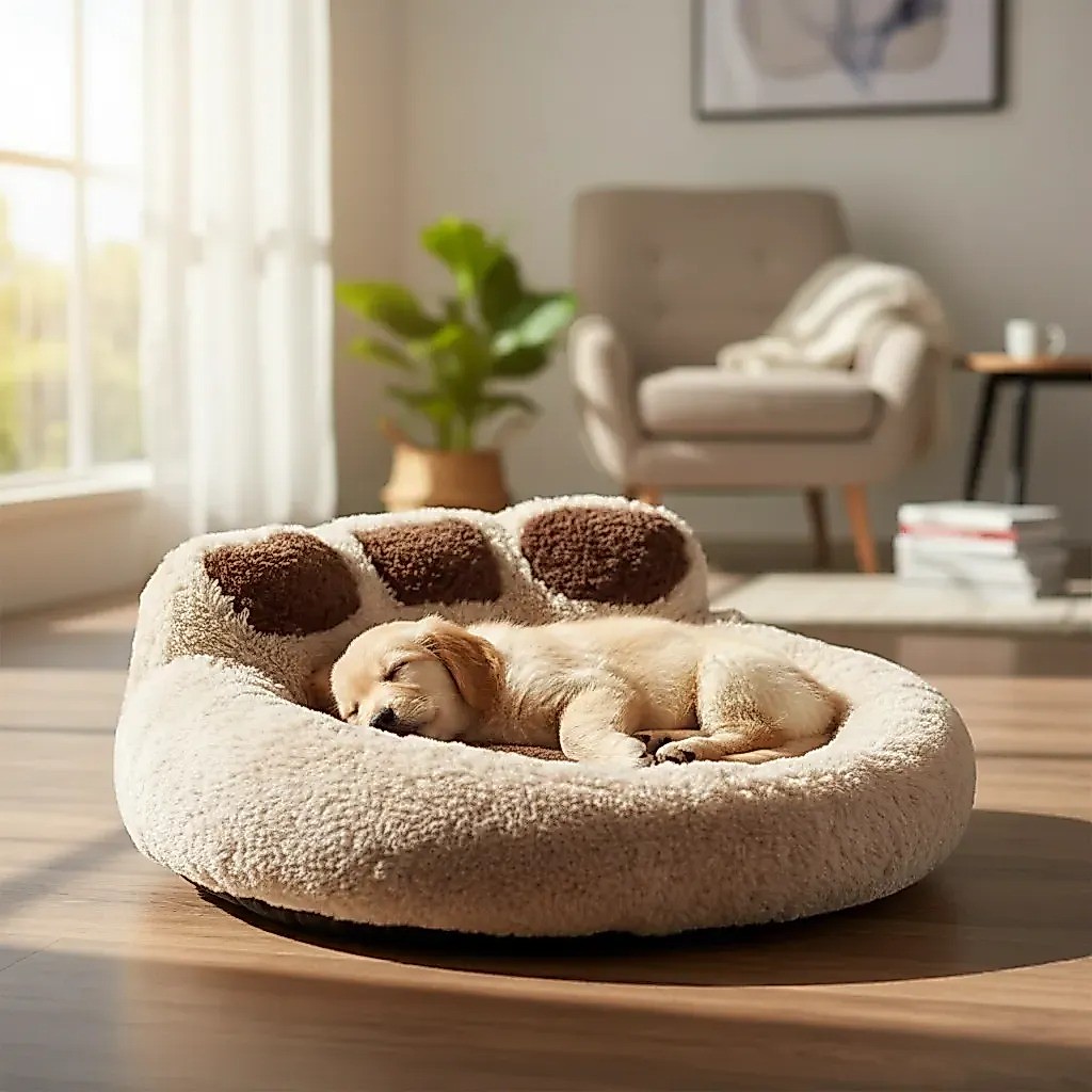 Cama Pet Donut Nuvem de Pelúcia Formato Pata Redonda para Cachorros e Gatos com Fundo Antiderrapante — imagem 2 de 2