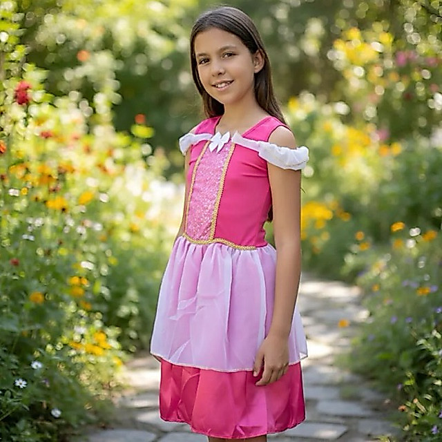 Fantasia Infantil Princesa Aurora Rosa Bela Adormecida Vestido Luxo — imagem 2 de 2