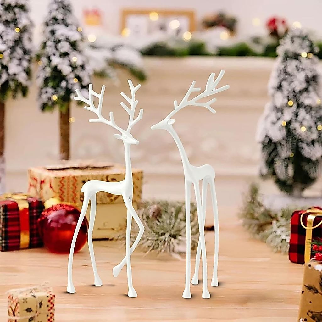 2 Peças de Estátuas de Renas de Natal - Estátuas de Renas em Imitação de Metal, Estilo Europeu, Figuras de Cervo de Nata