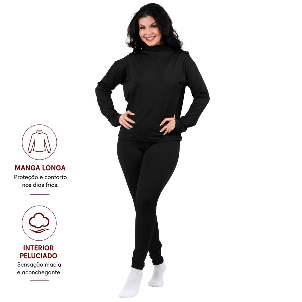 Conjunto blusa e calça legging peluciada feminino térmico inverno frio academia fitness confortável manga longa