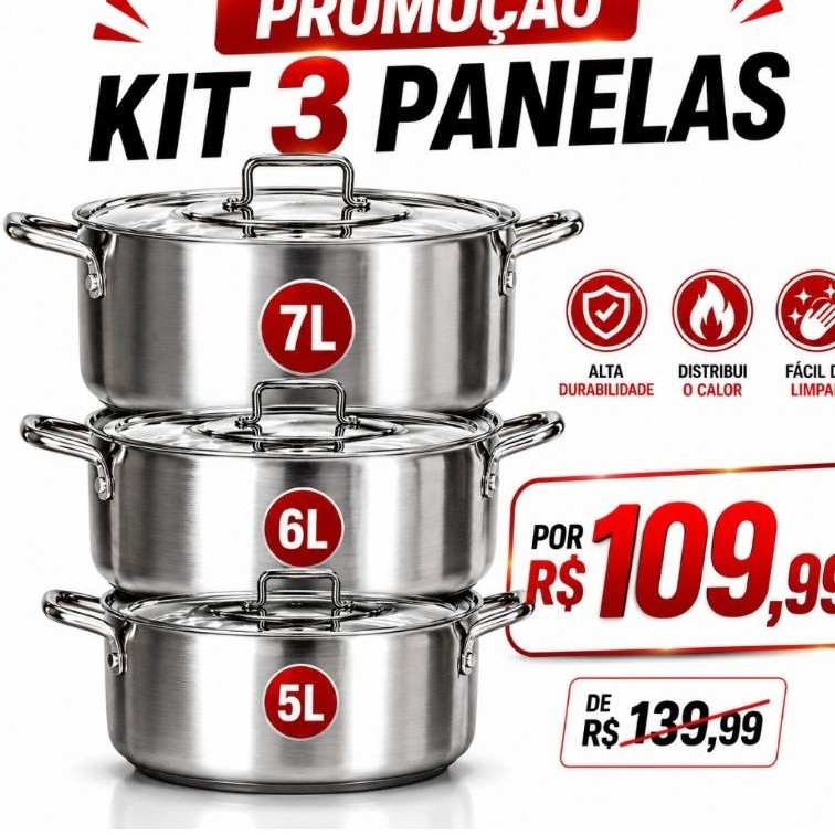 Kit 3 pecas, Jogo de Panela alumínio 3 peças (FULL) 3