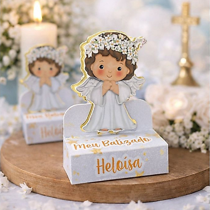 Porta Bis Duplo Lembrancinha|PEGUE E MONTE Festa Batizado - Aplique 3D Lamicote Dourado