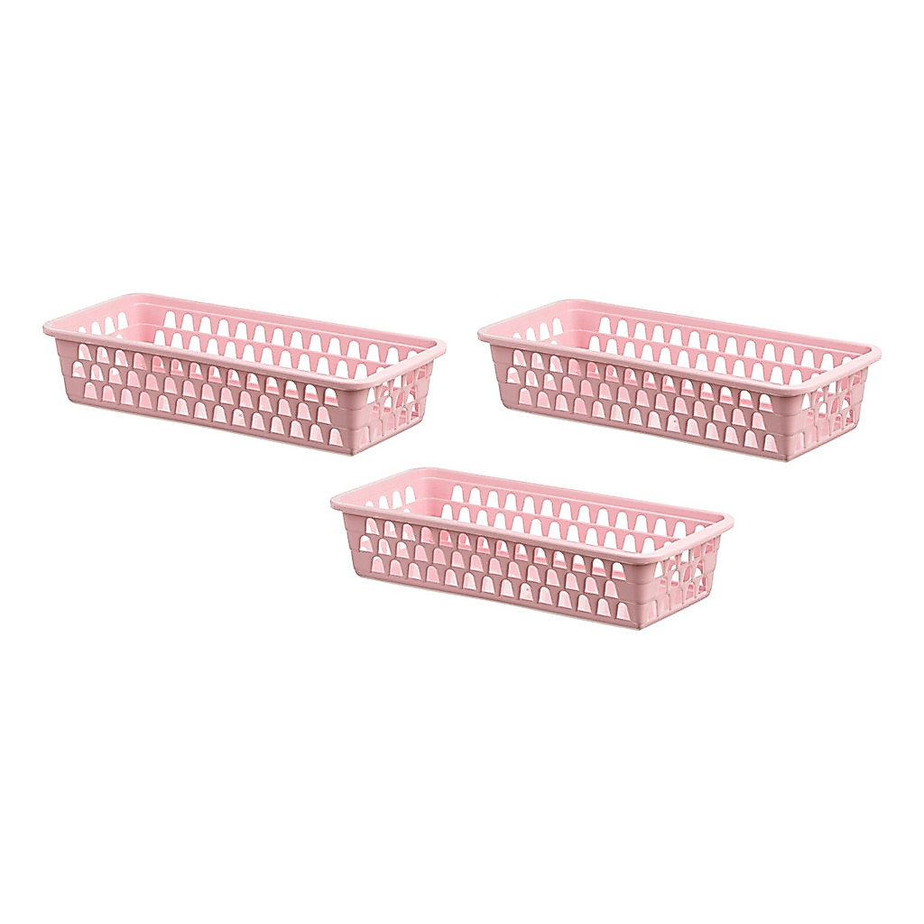 Kit 03 Cesto Retangular Comprido Multiuso Organizador Rosa