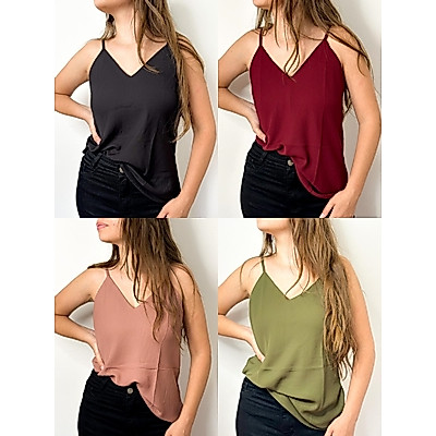Kit 4 Blusas Feminina Regata Alça Regulável Blusinha Alcinha Básica Crepe