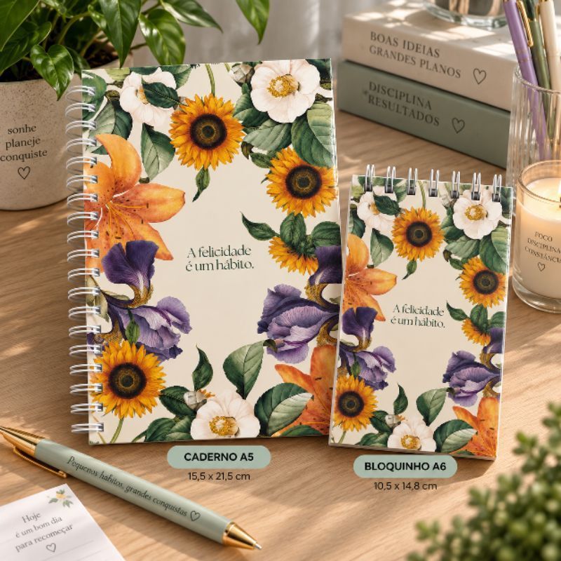 CADERNO de Flor para ANOTAÇÕES A5 - CAPA DURA - 80 folhas - SKETCHBOOK sem linhas ou com linhas - bloquinho de anotações
