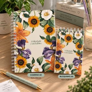 CADERNO de Flor para ANOTAÇÕES A5 - CAPA DURA - 80 folhas - SKETCHBOOK sem linhas ou com linhas - bloquinho de anotações