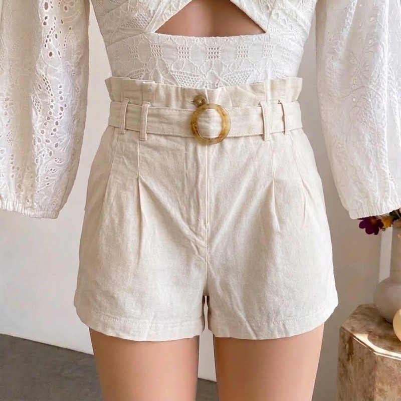 Short de Linho Feminino Elegante Casual Chic Confortável Moda Verão Estiloso Versátil Dia a Dia