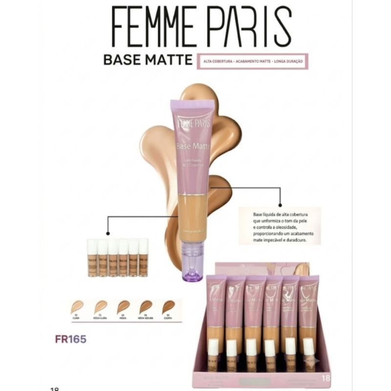 Base Líquida Femme Paris Base Matte – Alta Cobertura e Longa Duração