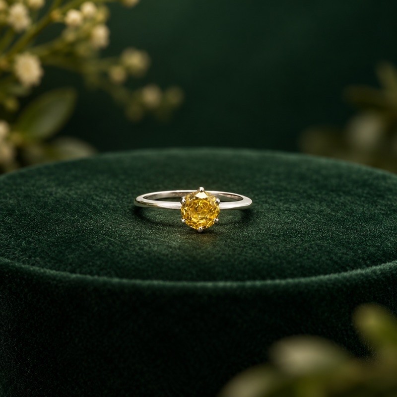 Anel Rose Cut 6mm Amarelo em Prata 925 Elegante