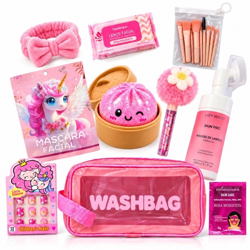 Kit Presente Infantil Skincare Completo Hidratação Limpeza e Acessório