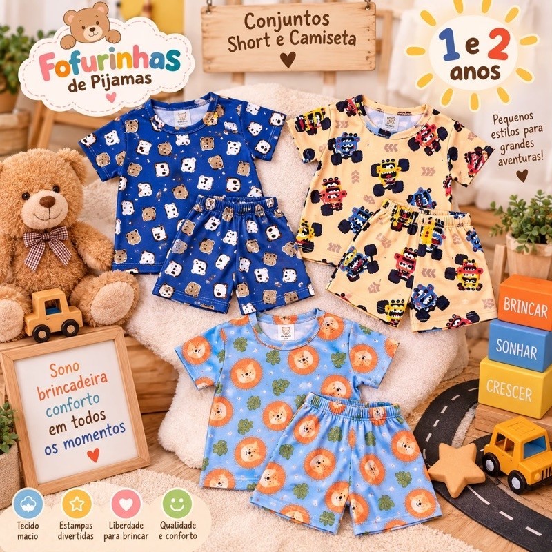 Conjunto Bebe Masculino  Menino Infantil  Verão Manga Curta  Roupas de Bebê Tamanho rn 6 meses 1 ao 5 L02
