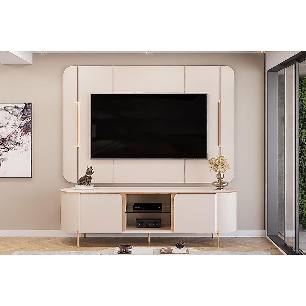 Imagem Rack c/Painel p/ TV até 65 Pol Adele Led e Nichos 180x189cm Off White DJ Móveis
