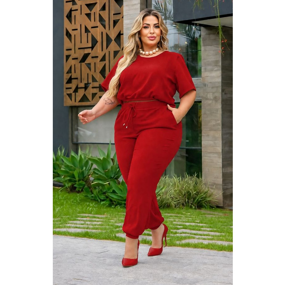 Conjunto Feminino Plus Size Calça Jogger + Cropped