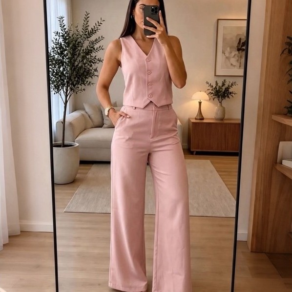 Conjunto Feminino Alfaiataria Elegante Social Casual do P ao G Calça Pantalona Colete Moderno Conjunto-plus.