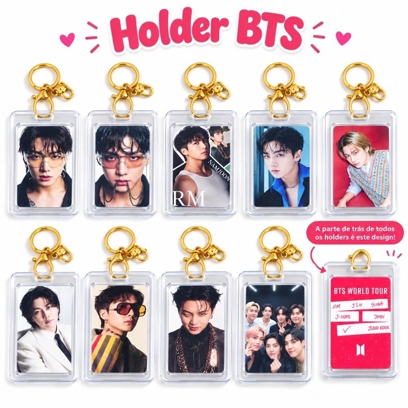 Holder BTS de plástico com  Photocard e chaveiro💜