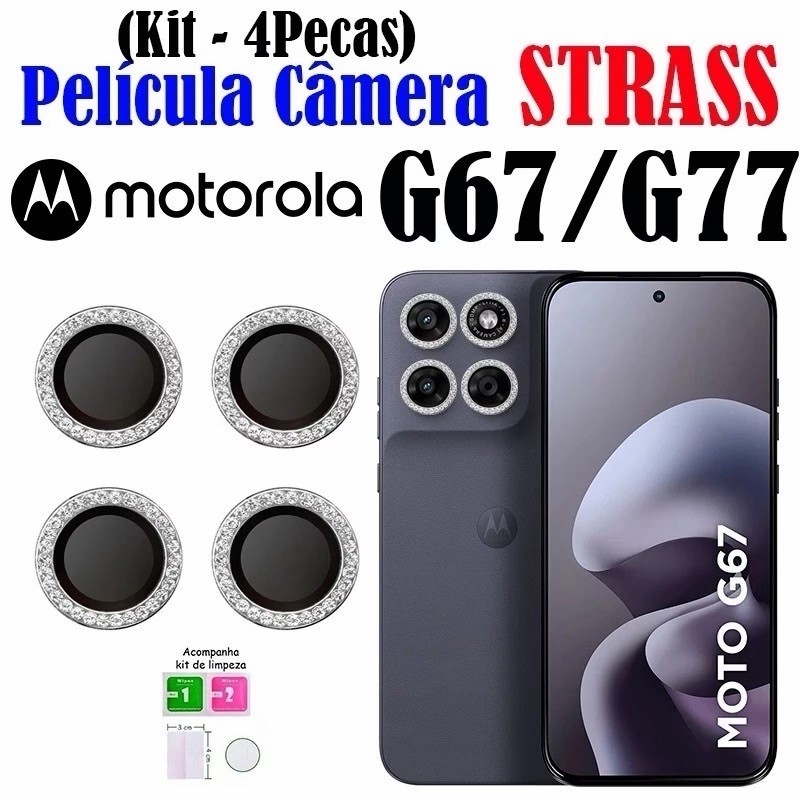 Kit 4 Peças Película Câmera Brilho Para Motorola G67/G77 Protetor Lente Strass Brilhante Anti Riso