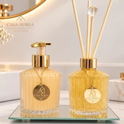Kit Banheiro e Lavabo Difusor Aroma Varetas com Porta Sabonetes 200 ml- Decoração Casa com Bandeja Luxo - Presente