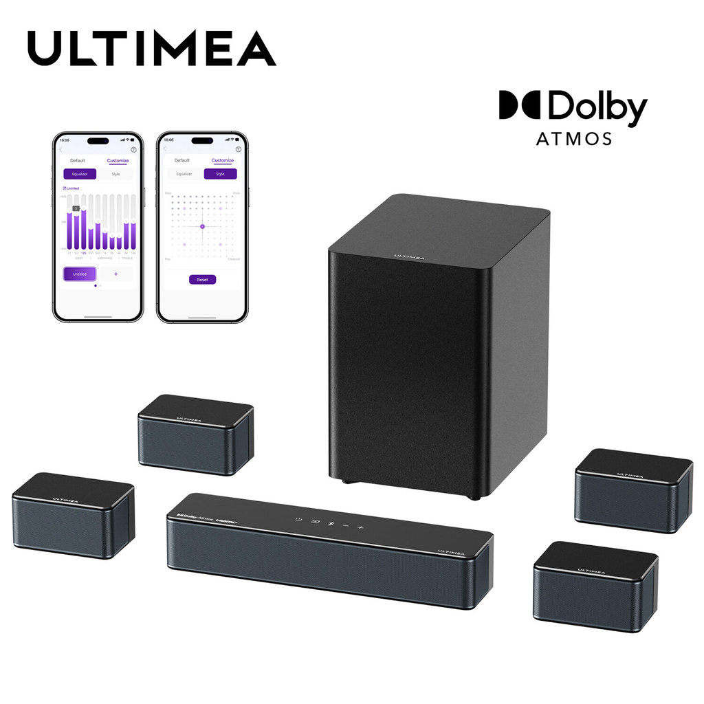Soundbar ULTIMEA Poseidon D80 Boom 7.1 Canais com Dolby Atmos 500W Subwoofer Sem Fio Bluetooth® 5.3 Som 3D Surround para