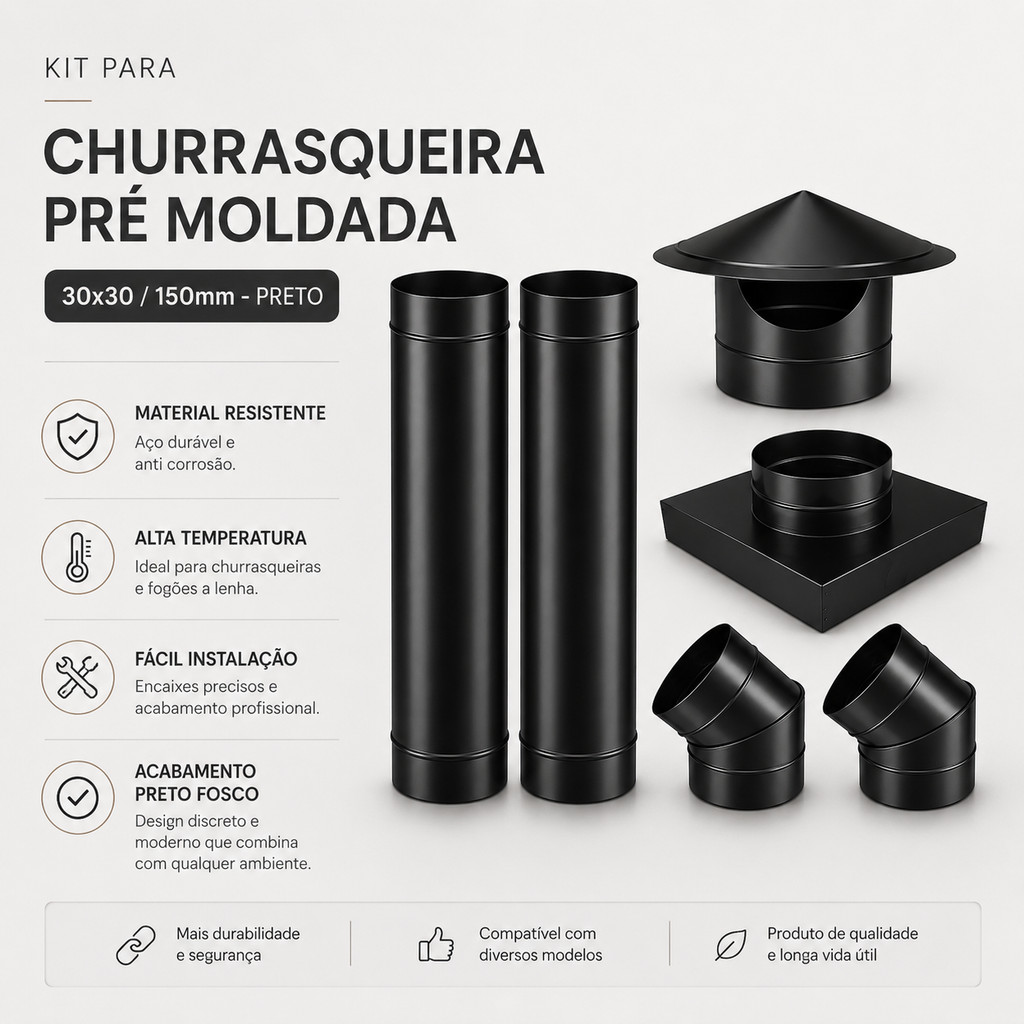 Kit Para Churrasqueira Pré Moldada 30x30/150mm Preto