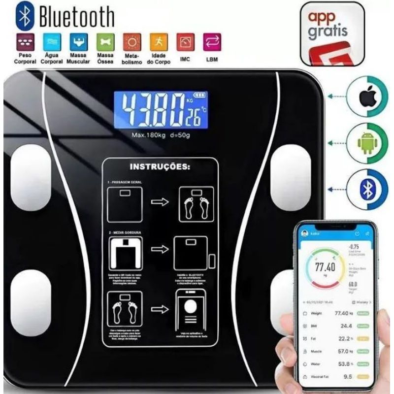 Balança Corporal Digital com Bioimpedância e Bluetooth – Medição Inteligente