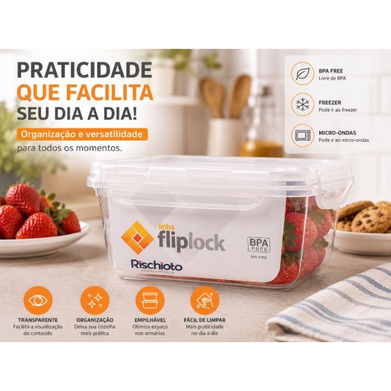 Pote BPA Free Fliplock Rischioto Porta Mantimentos Transparente Multiuso com Travas