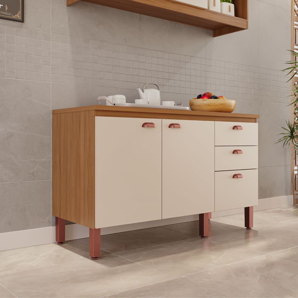 Balcão Grande Cozinha Positano New 100% MDF 2 Portas 3 Gavetas