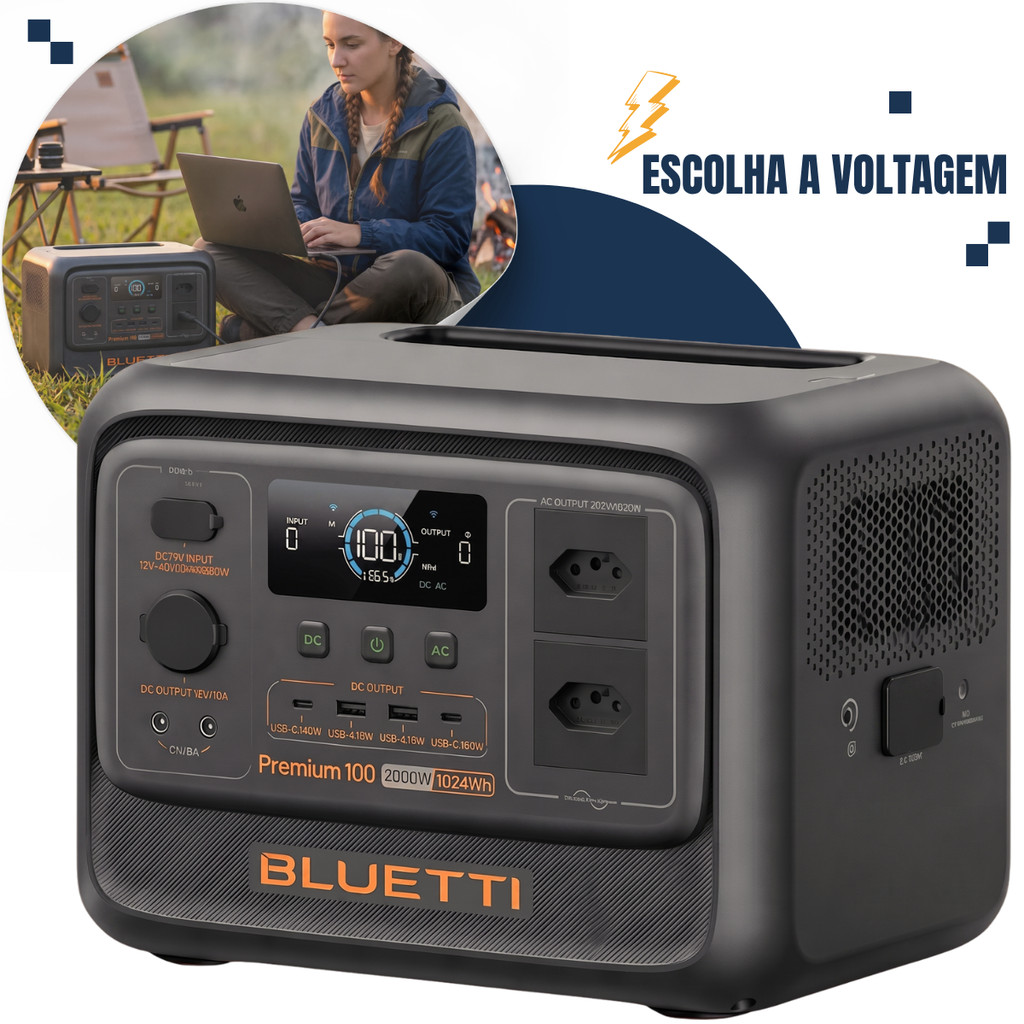 Estação de Energia Solar Portátil Bluetti Elite Premium 100 V2 Gerador 2000w 1024wh 110v/ 220v