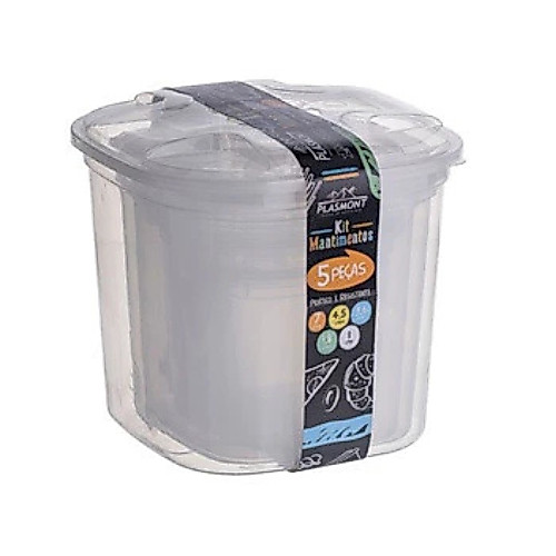 Kit 5 Potes Mantimentos Transparente Organizador De Alimentos Quadrado Plástico