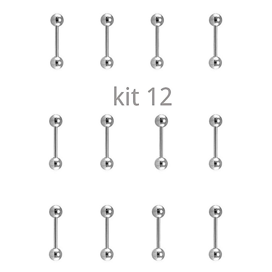 Kit 12 Piercing Reto Para Lingua/ Industrial Varios Tamanhos 6mm/ 8mm /10mm/ 12mm