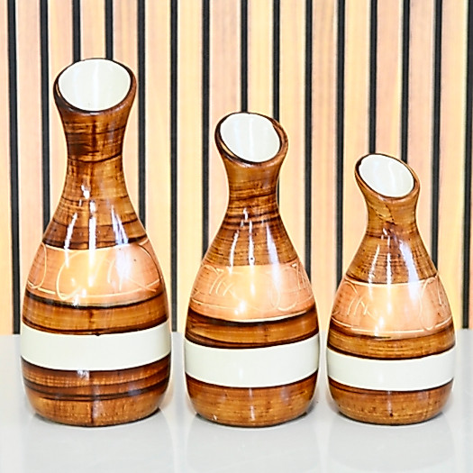Kit 3 Peças Vasos Decorativo Casa Aparador Trio Sala Conjunto Objeto Decoração Cerâmica Enfeite Rack