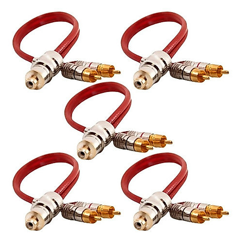 KIT 5 CABO Y RCA BLINDADO VERMELHO 2 MACHOS 1 FEMEA E-TECH PARA SOM AUTOMOTIVO