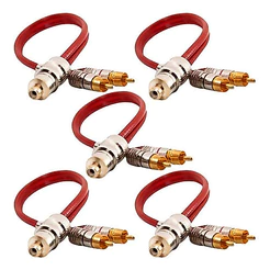 KIT 5 CABO Y RCA BLINDADO VERMELHO 2 MACHOS 1 FEMEA E-TECH PARA SOM AUTOMOTIVO
