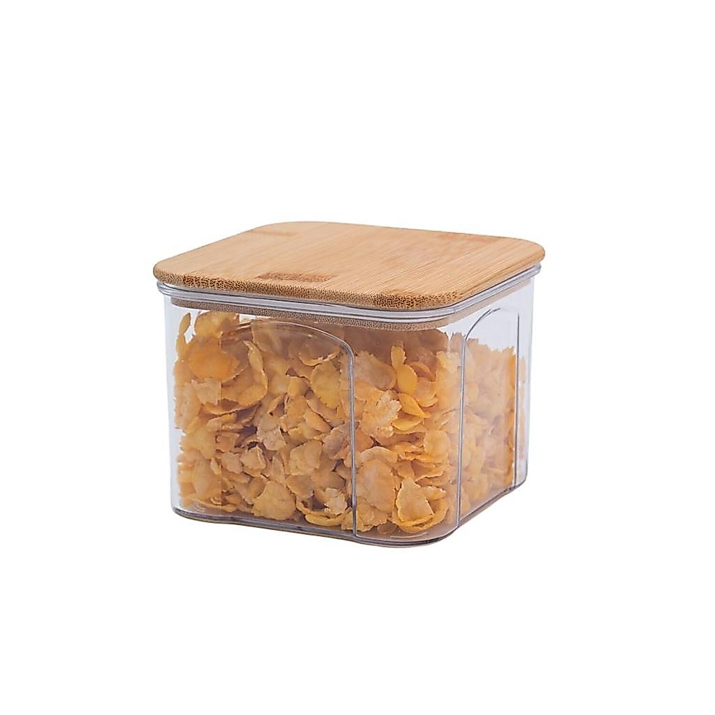 Pote de acrílico 650ml com tampa de bambu transparente quadrado - Oikos