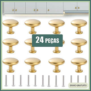 24x puxador de guarda-roupa redondo dourado puxador de porta de armário de gaveta de porta de armário