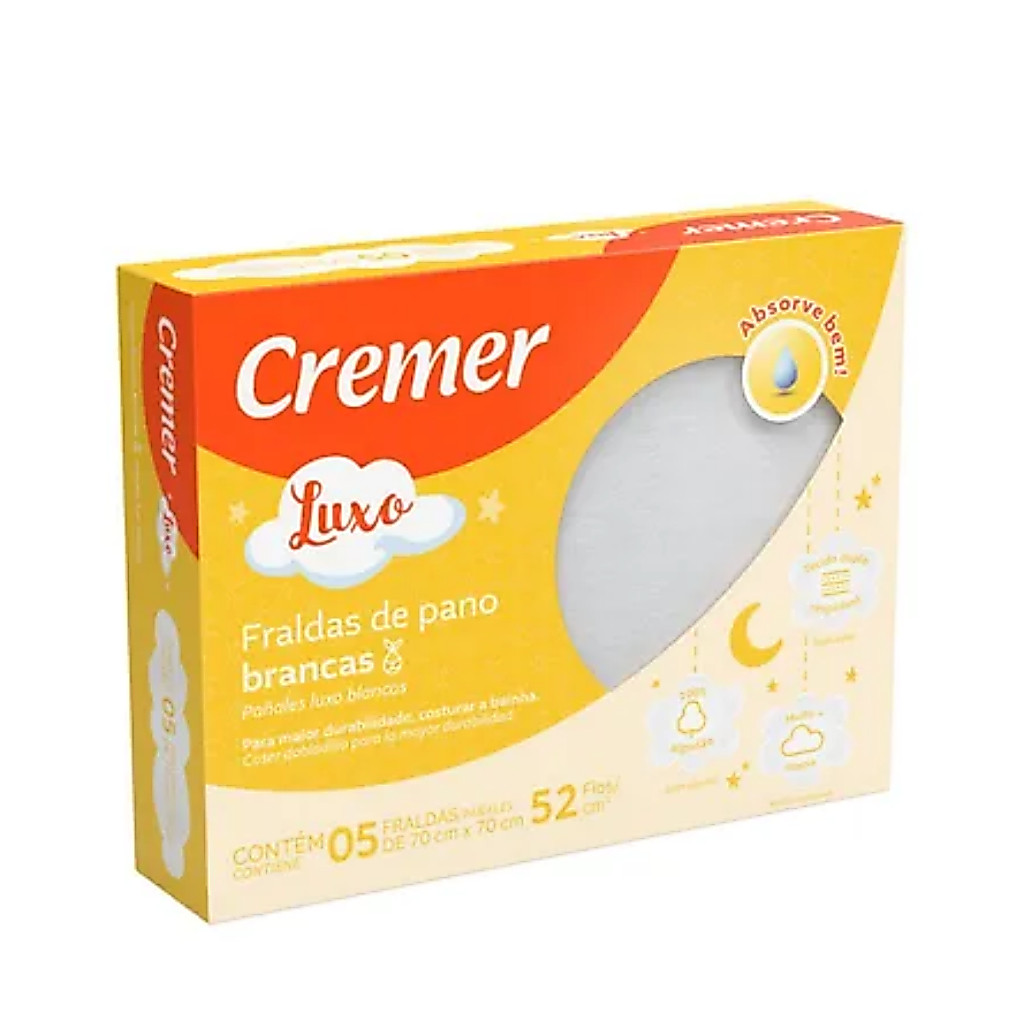 Fralda Infantil Cremer de Pano Luxo Branca 70x70cm 5 unidades