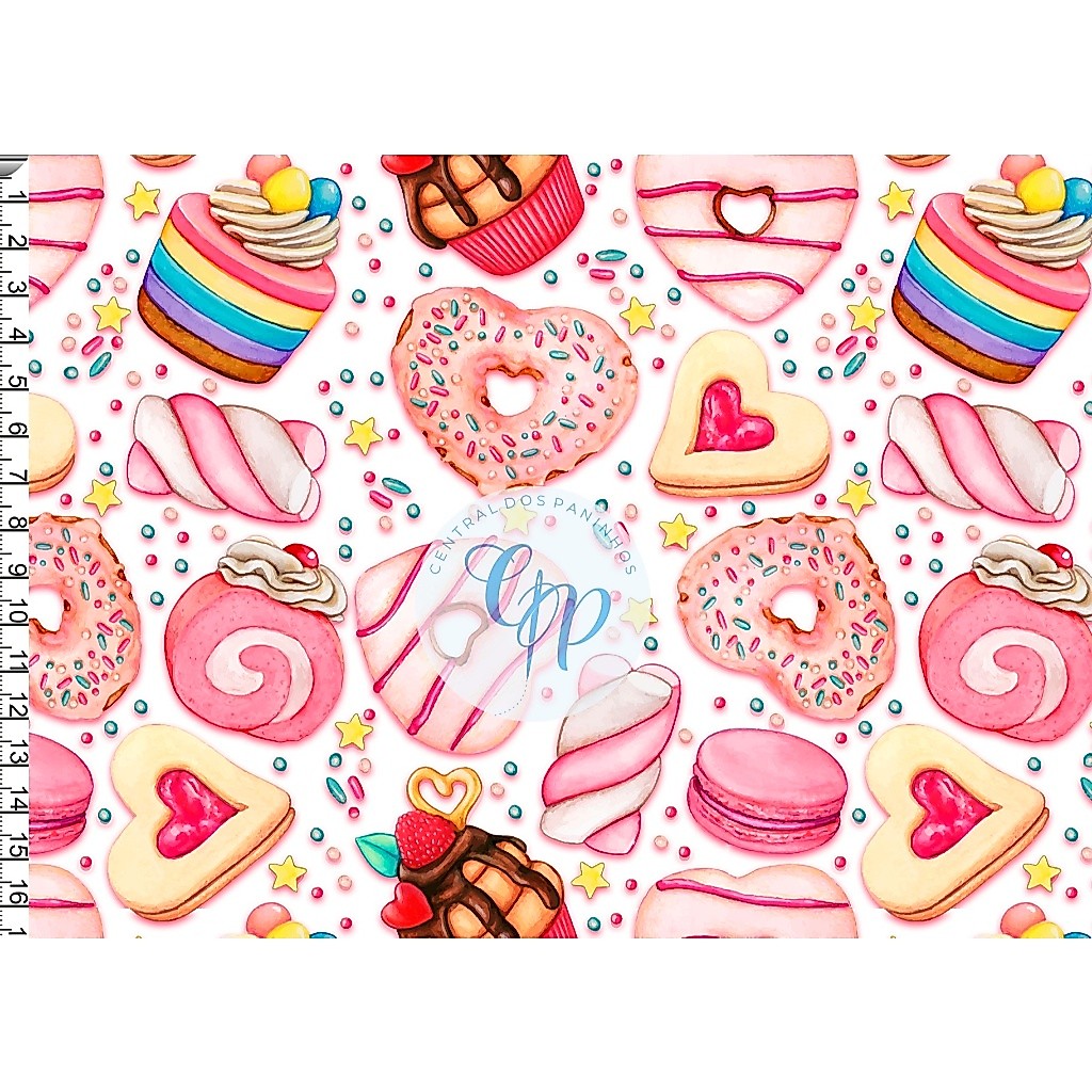 Tecido OXFORD estampado digital - Cozinha - Bolos e Doces - Pirulito - Sorvete