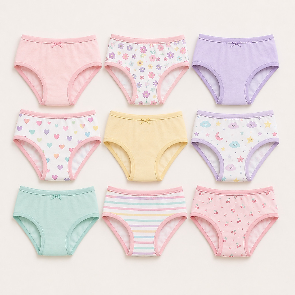 Kit 9 Calcinhas Tanga Infantil Feminina Estampadas Confortável Tecido Respirável Dia a Dia
