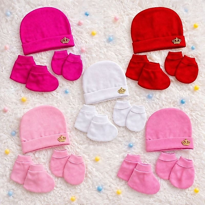 Kit touca Bebê 15 Peças 👶 Touca + Luva + Sapatinho | 5 Conjuntos (0 a 3 Meses) Recém-Nascido