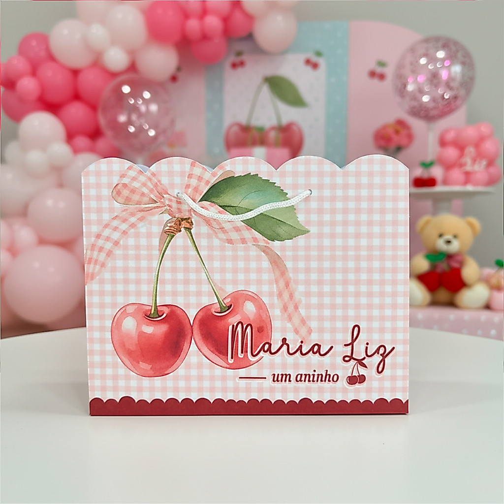 Sacolinha Cerejinha Aquarela - Personalizada Grande - Festa Aniversário Infantil - Lembrancinha
