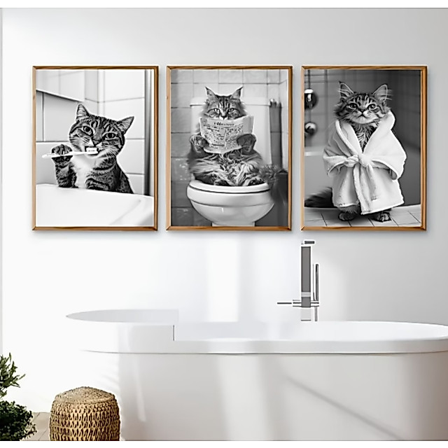 Kit Quadros Decorativos Banheiro Gatinhos Fofos Banho