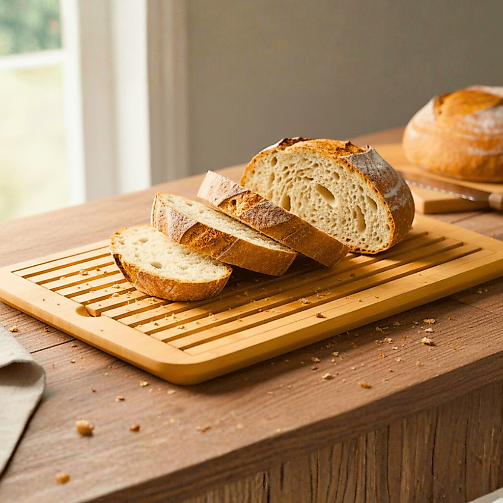 Tábua para Pão com Canaleta para Migalhas – Madeira/Bambu com Coletor Prático