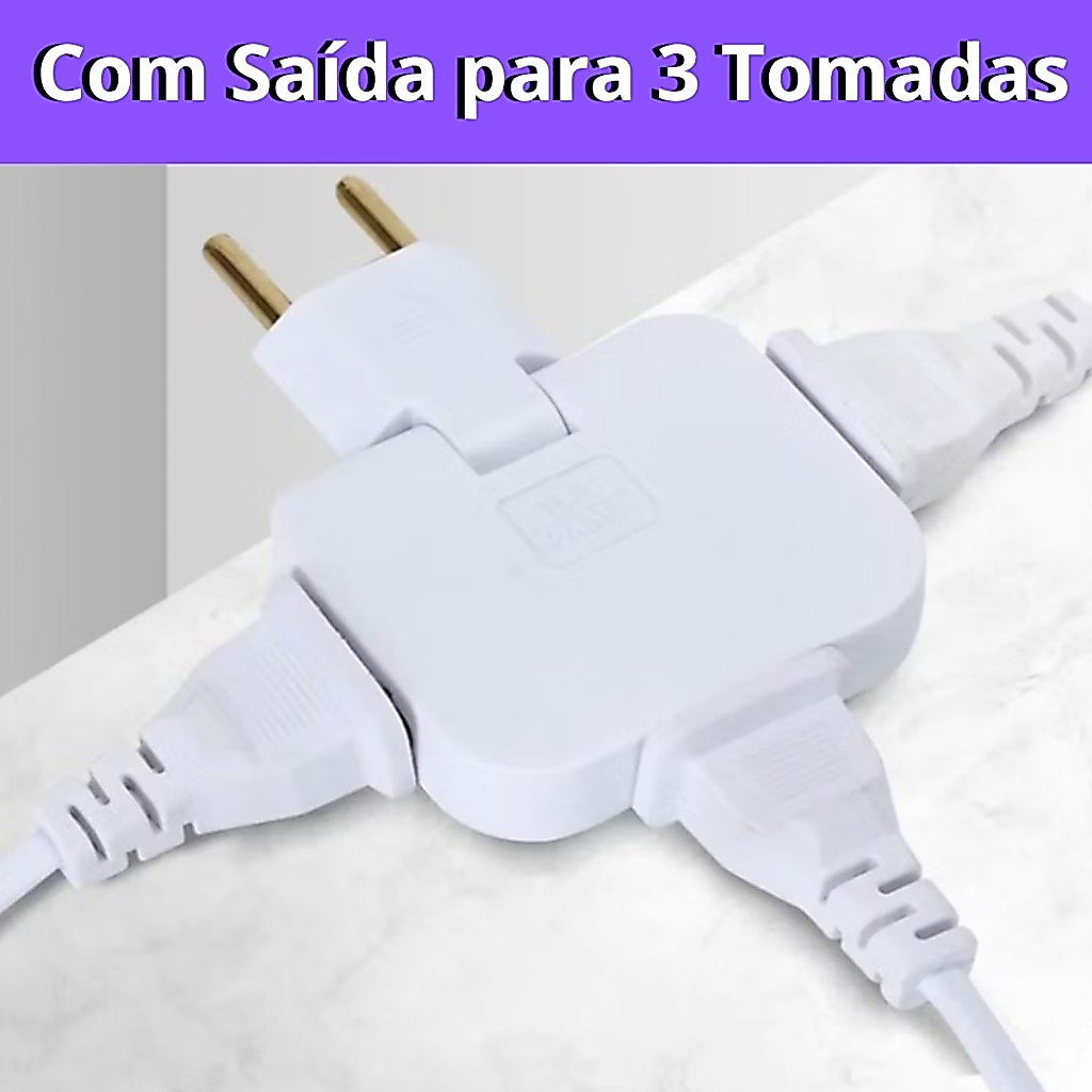 Adaptador Articulado Benjamin Dobravel Pino maciço 3 entradas tomada 10A 110/220V — imagem 2 de 2